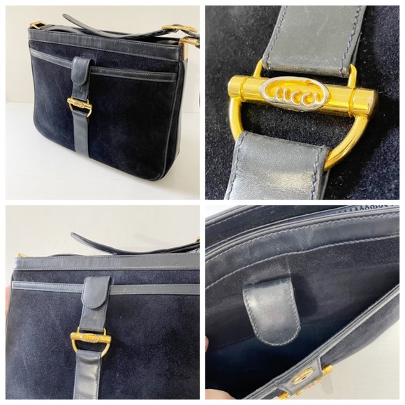 Gucci navy blue suede and leather vintage shoulder bag rare - Picture 3 of 12